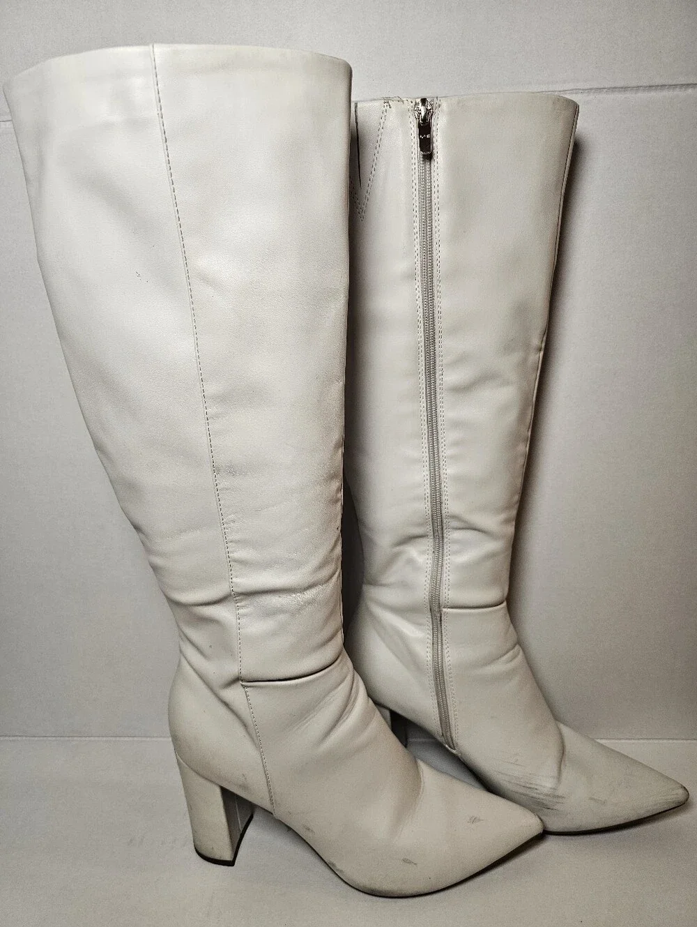 Marc Fisher Women's White Over-the-Knee Pointed Toe Block Heel Boots Size 9M